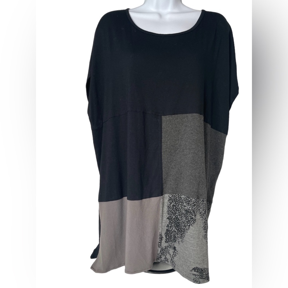 Model 29 Lagenlook Color-block Tunic Cap Sleeve Sz M